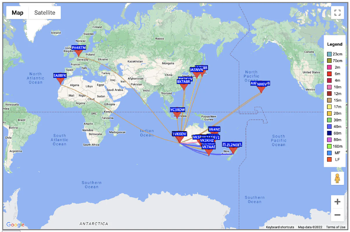 Map of WSPR contacts made